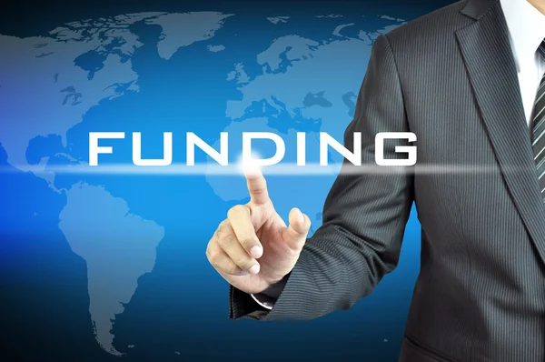 Businessman's hand touching FUNDING word — Stock Photo, Image