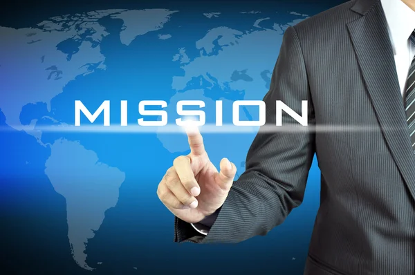 Hand touching MISSION sign — Stock Photo, Image