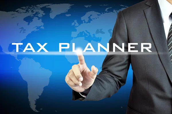 Mão tocando palavras TAX PLANNER — Fotografia de Stock