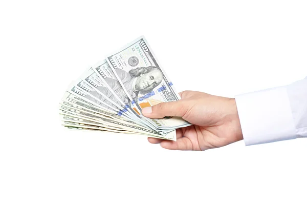 Mano del empresario sosteniendo dólares —  Fotos de Stock