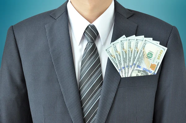 Money in businessman's suit pocket — Stock Photo, Image