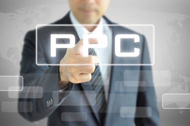 PPC (veya tıklama başına ödeme işaret eden işadamı)