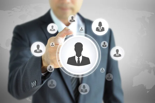 Hand pointing to businessman icon - HR — Stock Photo, Image