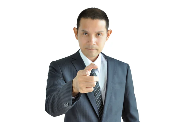 Asian businessman pointing finger at you with serious face — Stock Photo, Image