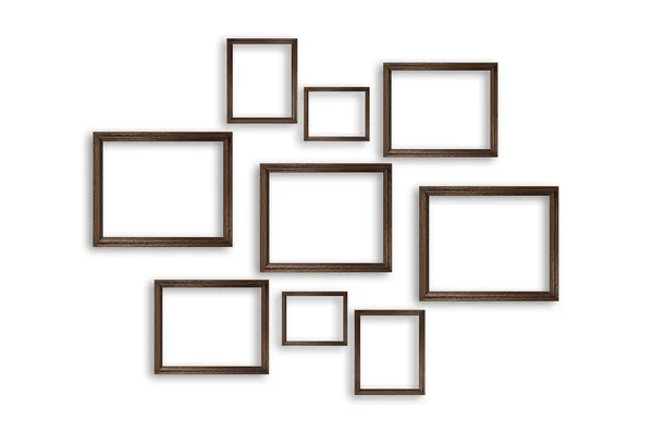 Wooden photo frames on white background — Stok fotoğraf