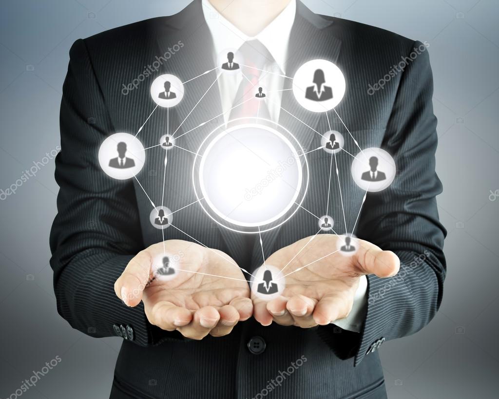 Hands carrying businesspeople icon network with blank circle in the middle