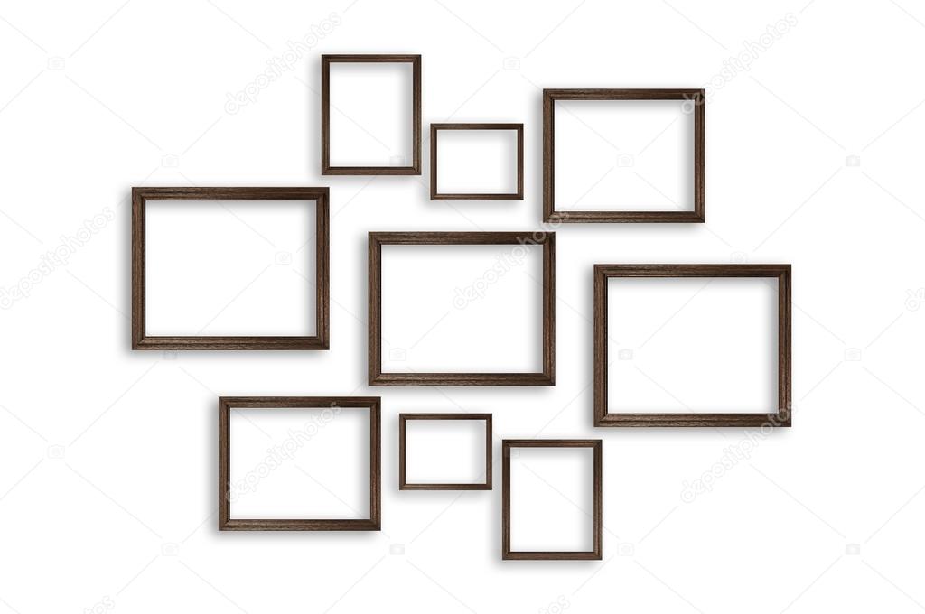 Wooden photo frames on white background