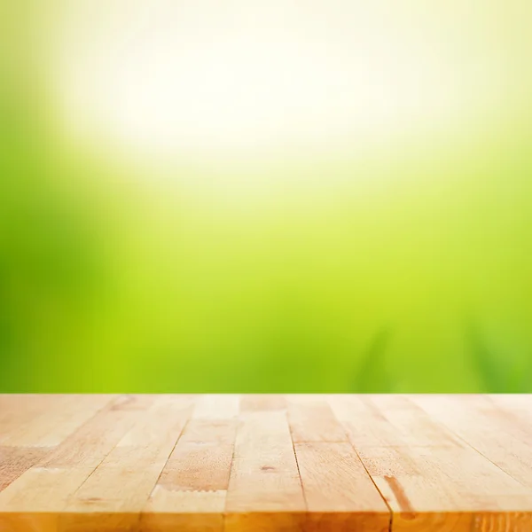 Wood table top on white green abstract background — Stock Photo, Image