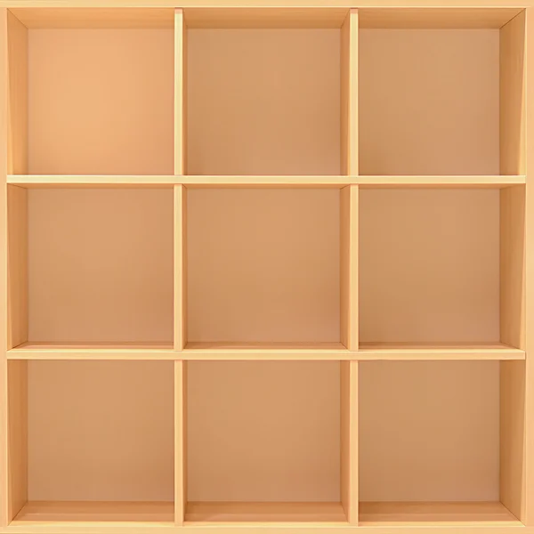 Empty wooden cabinet as bookcase or bookshelf — Stock Photo, Image