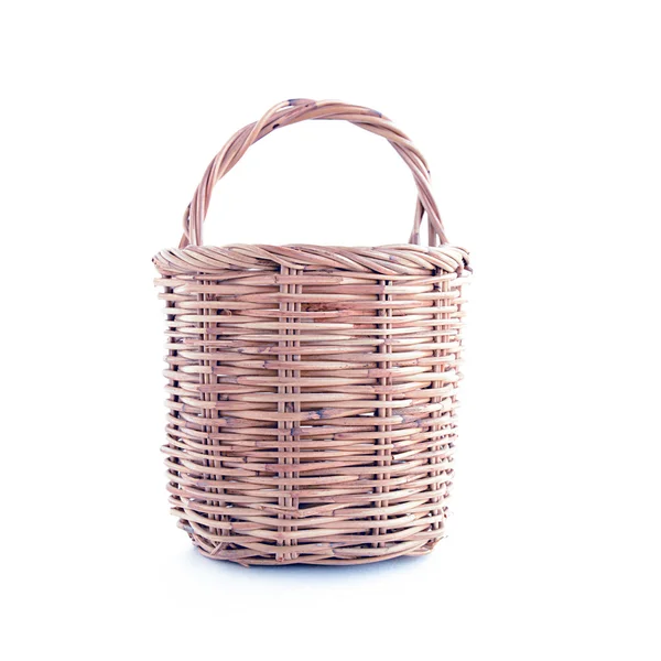 Small wicker basket on white background, vintage tone — Stock Photo, Image