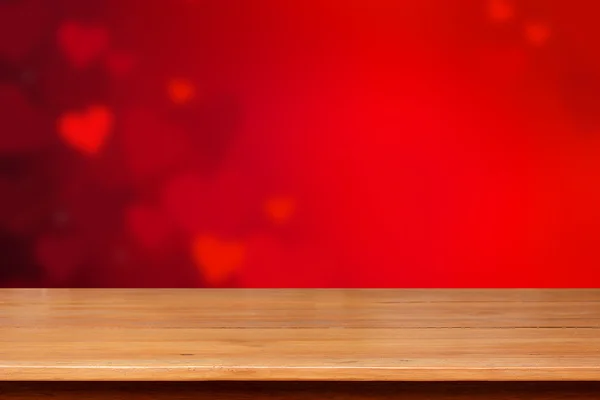 Ξύλο επιτραπέζιων κορυφών την κόκκινη καρδιά ΠΕΡΙΛΗΨΗ υπόβαθρο - έννοια του Αγίου Βαλεντίνου — Φωτογραφία Αρχείου