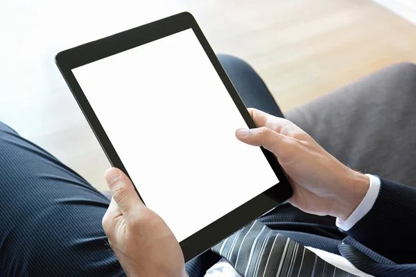 Businessman hands holding tablet pc with isolated screen — Stock Photo, Image