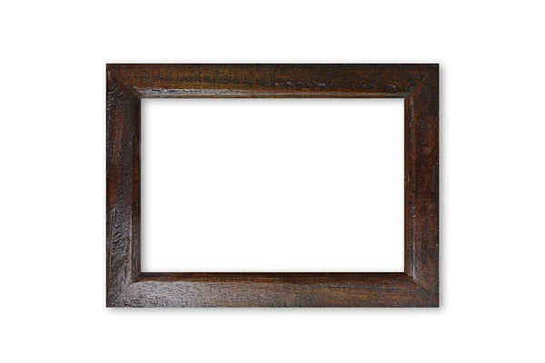 Donkere bruine houten foto frame - geïsoleerd op witte achtergrond — Stockfoto