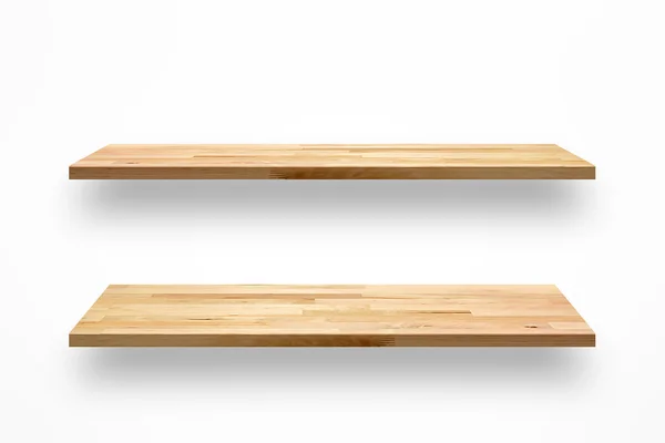 Leere Holzwandregale auf weißem Hintergrund — Stockfoto