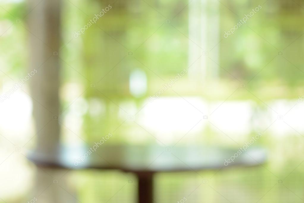 Blurred background from coffee table in front of green nature