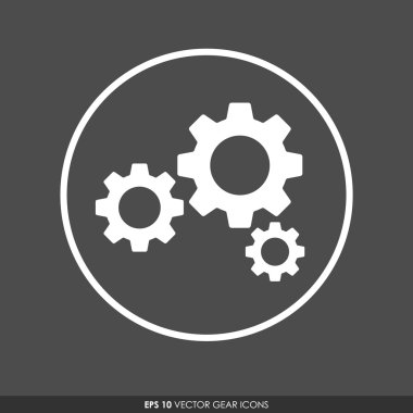 Koyu gri arka plan üzerinde daire üç dişli veya dişli simgeleri