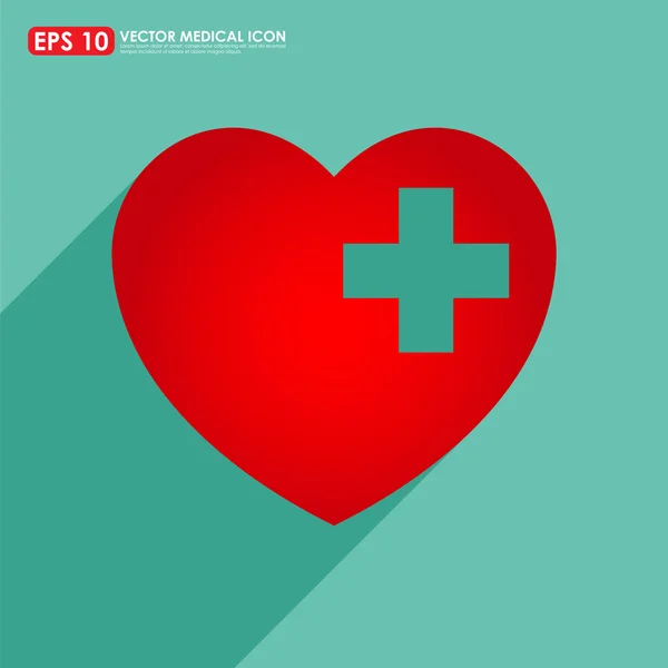 Rotes Herzförmiges Symbol mit Erste-Hilfe-Schild auf hellgrünem Hintergrund — Stockvektor