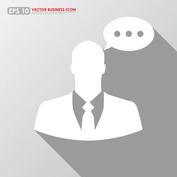 Icône homme d'affaires avec bulle vocale sur fond gris — Image vectorielle