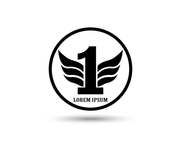 First place black symbol with wings. Number one, flat design — Stock Vector