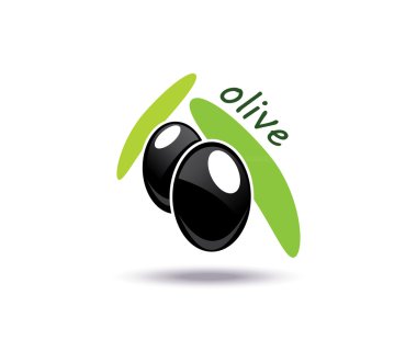 Konfit Siyah Zeytin yeşil yapraklar. logo tasarımı. izole 