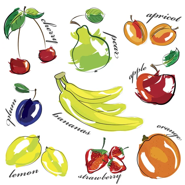 Fruit mis icônes isolées sur fond blanc . — Image vectorielle