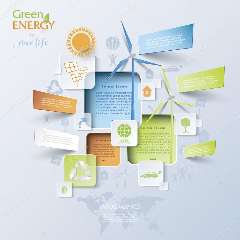 Abstract vector Infographic with wind turbines, green energy con