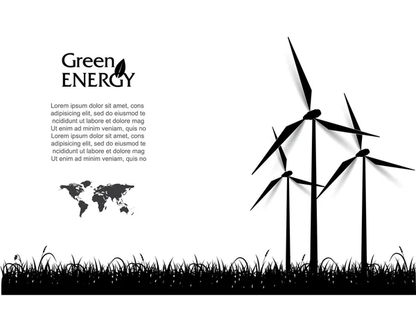 Abstrakt vektor med vindkraft turbiner, grön energikoncept. — Stock vektor