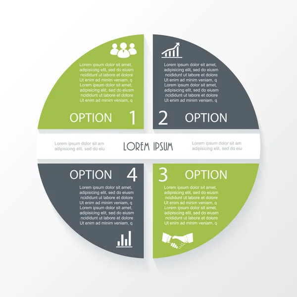 Business konceptdesign med cirkel 4 segment. Infographic temp — Stock vektor