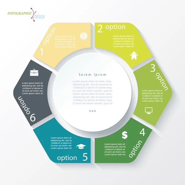 Business konceptdesign med cirkel och 6 segment. Infographic — Stock vektor