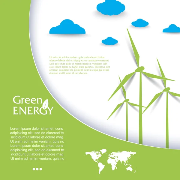 Projeto de brochura vetorial com turbinas eólicas, conceito de energia verde . — Vetor de Stock