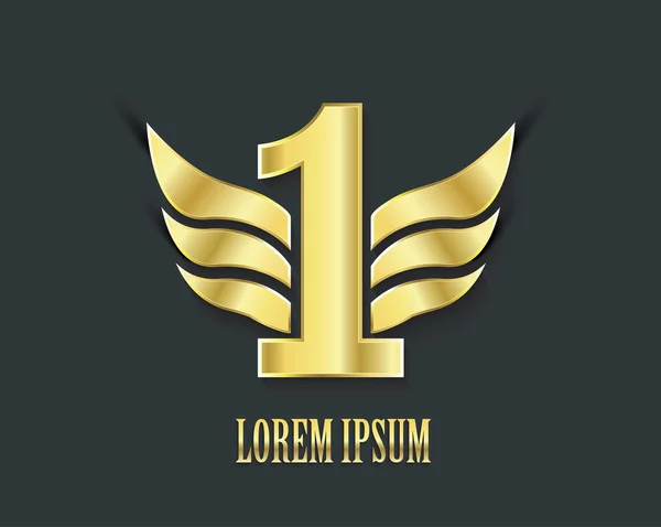 Sembol birincilik. Altın tasarım kanatlı bir numara