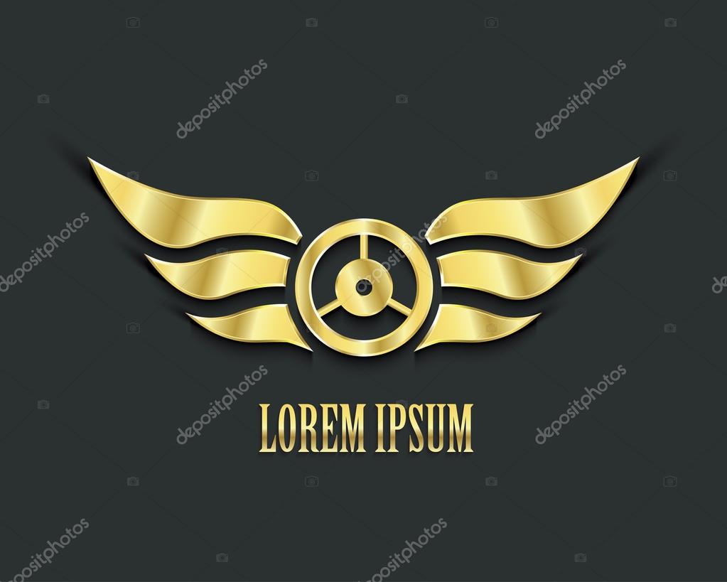 Wings with wheel for your design. Golden symbol