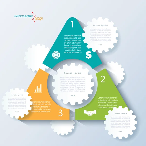 Modèle de conception de concept d'entreprise avec triangle, roues dentées et — Image vectorielle