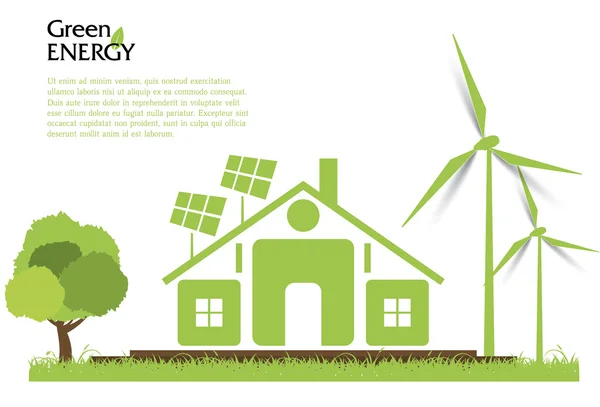 Kreativer Vektor für erneuerbare Energien. Windräder, Solaranlagen — Stockvektor