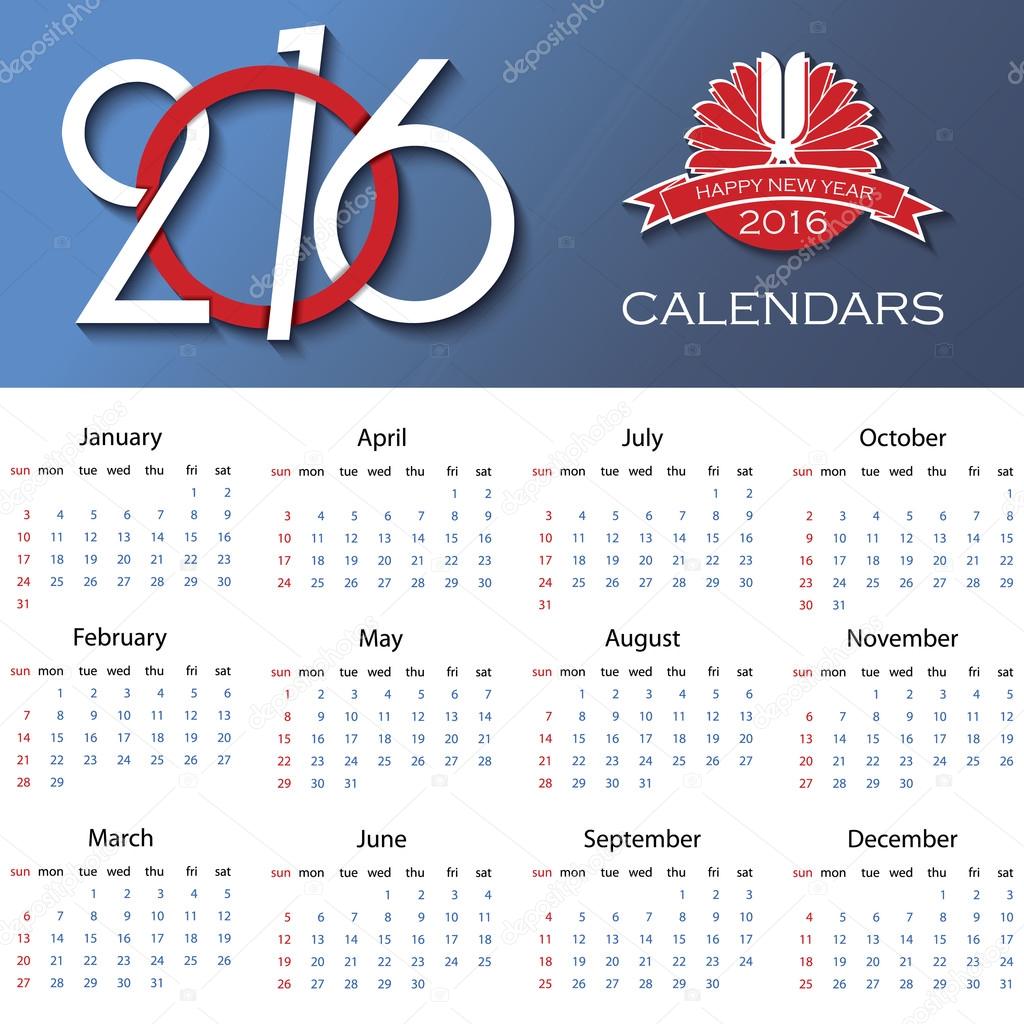 Calendar 2016 vector design template with place for your logo