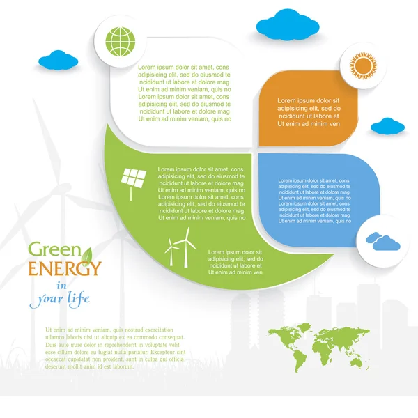 Vetor criativo Design infográfico com turbinas eólicas — Vetor de Stock