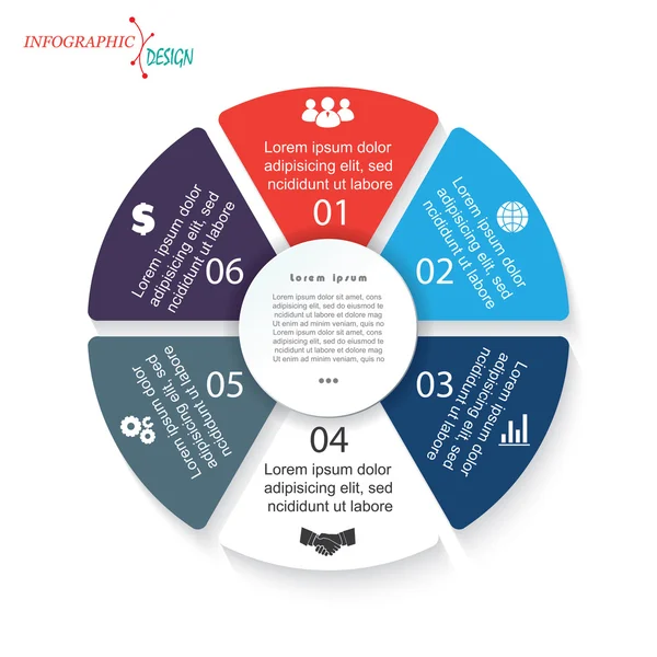 Modello infografico con 6 segmenti per progetto aziendale o pre — Vettoriale Stock