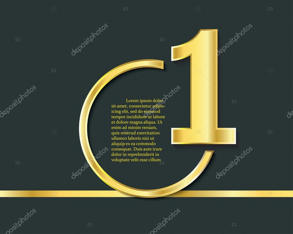 First place symbol. Number one, golden logo, award symbol. Champion, winner and leadership sign.