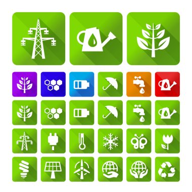 Düz Evrensel Beyaz Ekoloji Simgesi Gölgeler Arkaplanda Gerçekçi Renkli Düğme. İzole Vektör Elementleri