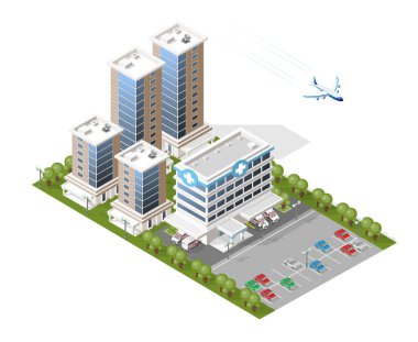 Beyaz Arkaplanda İzole Yüksek Kalite Isometric Şehir Elementleri. Vektör Ögeleri