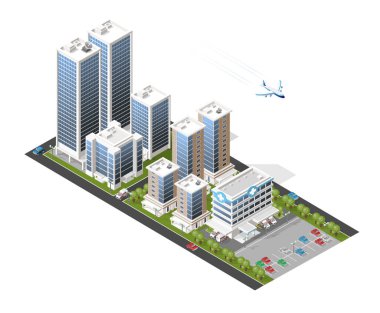 Beyaz Arkaplanda İzole Yüksek Kalite Isometric Şehir Elementleri. Vektör Ögeleri