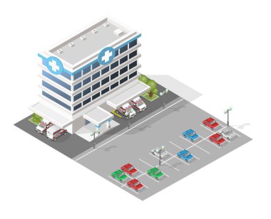 Beyaz Arkaplanda İzole Yüksek Kalite Isometric Şehir Elementleri. Vektör Ögeleri