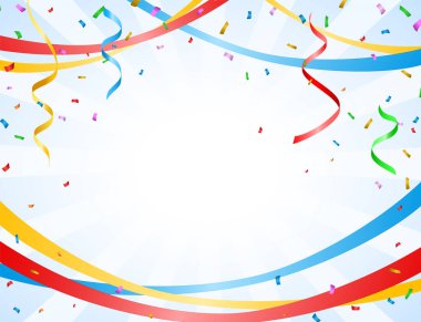 Balonlu doğum günü kartı, Confetti ve Curling Streamer veya Party Serpentine. İzole Vektör İllüstrasyonu