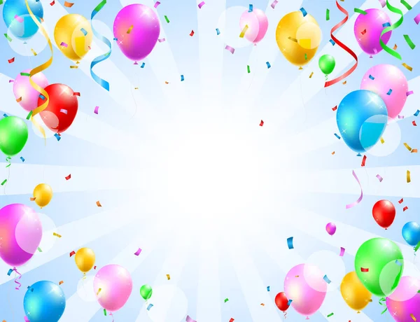 Balonlu doğum günü kartı, Confetti ve Curling Streamer veya Party Serpentine. İzole Vektör İllüstrasyonu