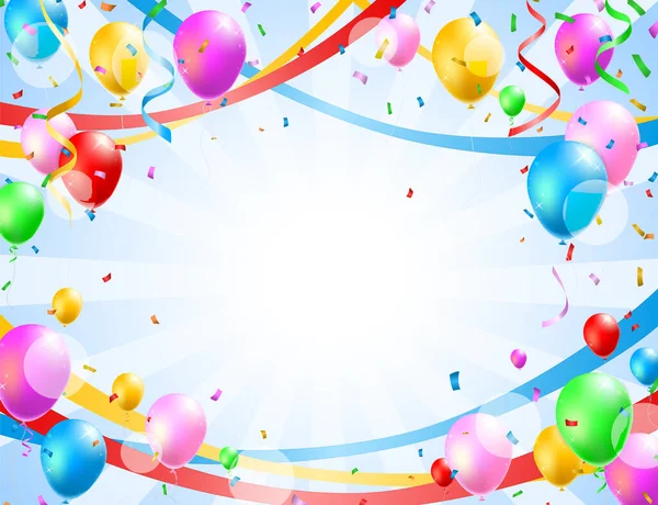 Carte Anniversaire Avec Ballons Confettis Curling Streamer Party Serpentine Illustration — Image vectorielle