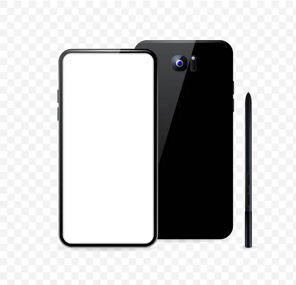 Réaliste Noir Détaillé Smartphone Mockup Fond Éléments Vectoriels Isolés — Image vectorielle