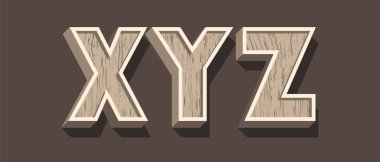 Karanlık Arkaplanda Gölgeler olan Yüksek Kaliteli Tahta Alfabe. İzole Vektör Elementleri