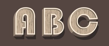 Karanlık Arkaplanda Gölgeler olan Yüksek Kaliteli Tahta Alfabe. İzole Vektör Elementleri