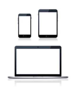 Beyaz Arkaplanda Boş Ekran olan Teknolojik Cihazlar. İzole Vektör Elementleri