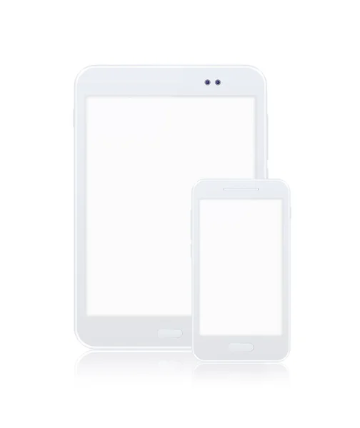 Ρεαλιστικό Λευκό Tablet Και White Smartphone Mock Λευκή Οθόνη Λευκό — Διανυσματικό Αρχείο